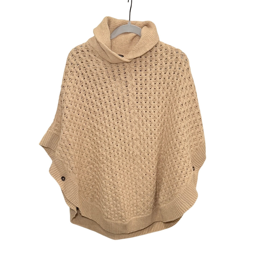 Talbots Knit Poncho Sweater NWT S/M Tan Camel Cotton Blend Cape Neutral Classic
